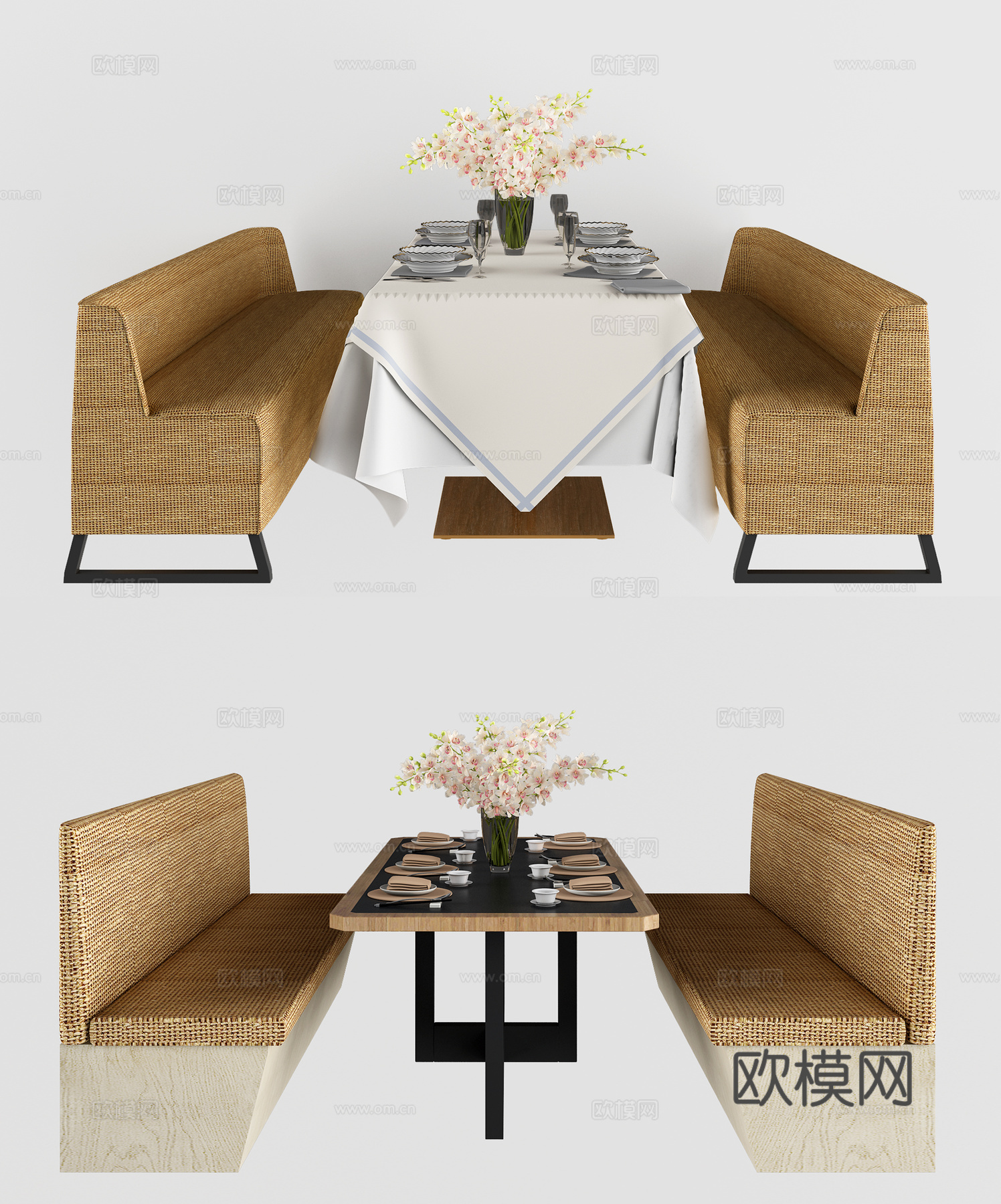 现代餐厅卡座组合3d模型下载（渲染图2）