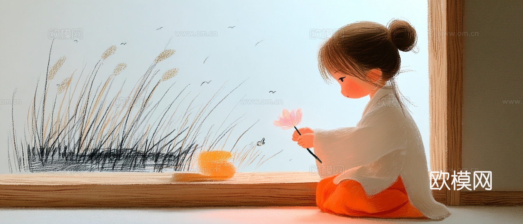 儿童房挂画手工蜡笔画手工铅笔画彩色铅笔画