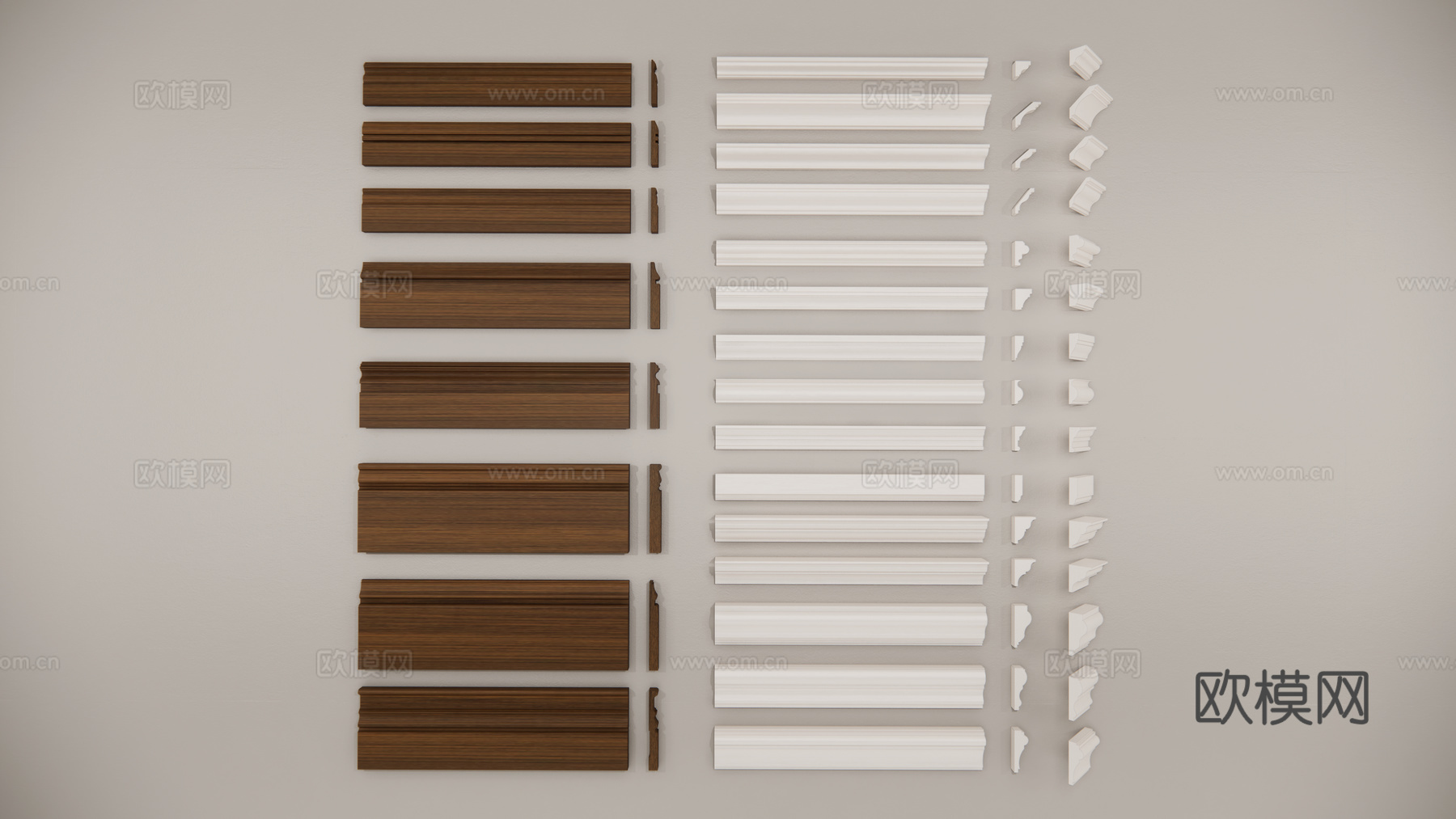 现代实木踢脚线 天花石膏角线su模型