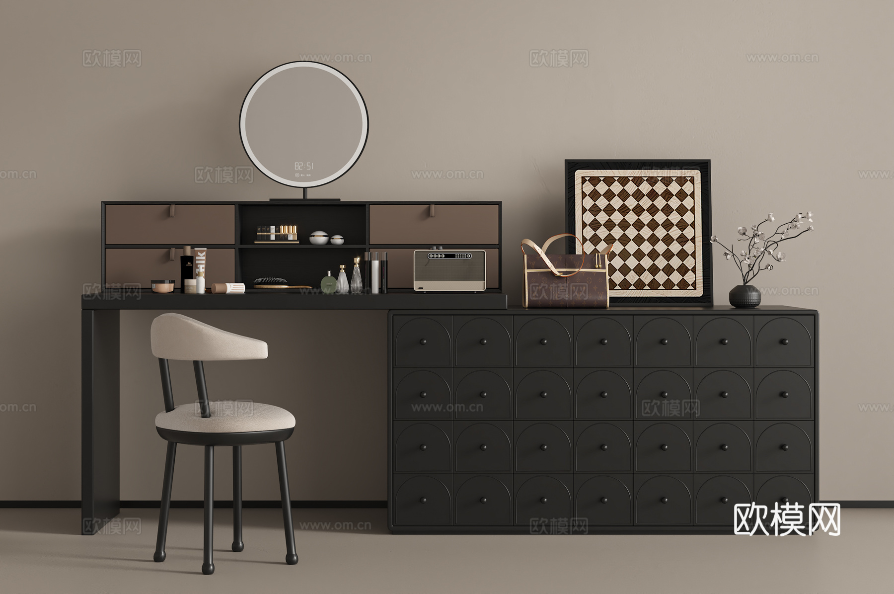 法式中古梳妆台 复古梳妆台su模型