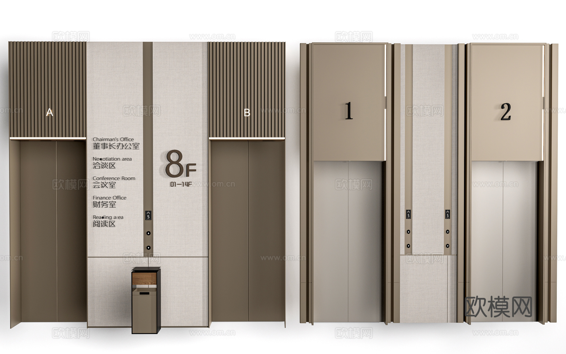 现代电梯厅 电梯门 电梯间su模型