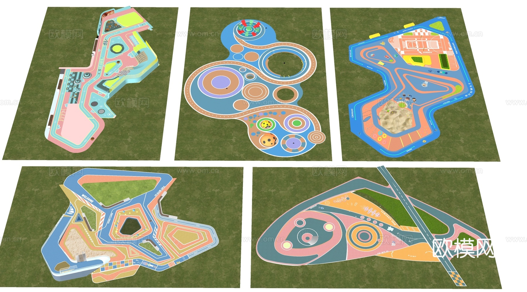 现代户外儿童游乐区 户外儿童游乐场 儿童塑胶场地su模型