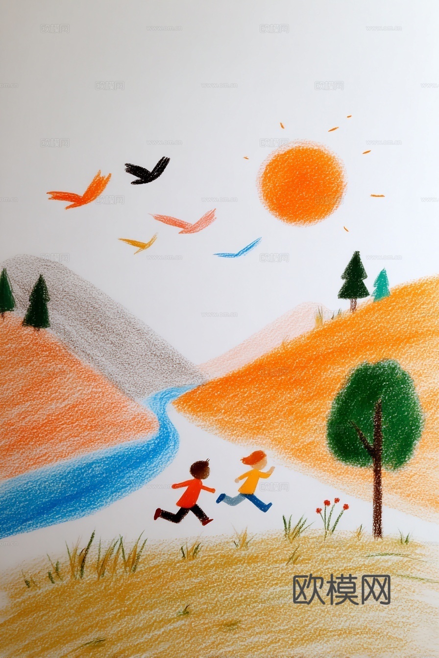 儿童房挂画手工蜡笔画手工铅笔画彩色铅笔画