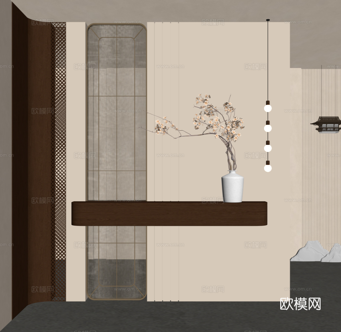 新中式玄关 隔断su模型