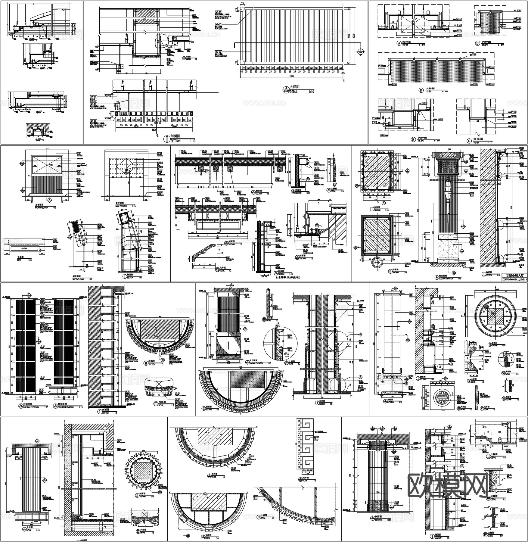工装节点灯箱灯座天花暗藏灯投影幕方柱圆柱详图节点CAD素材图cad施工图