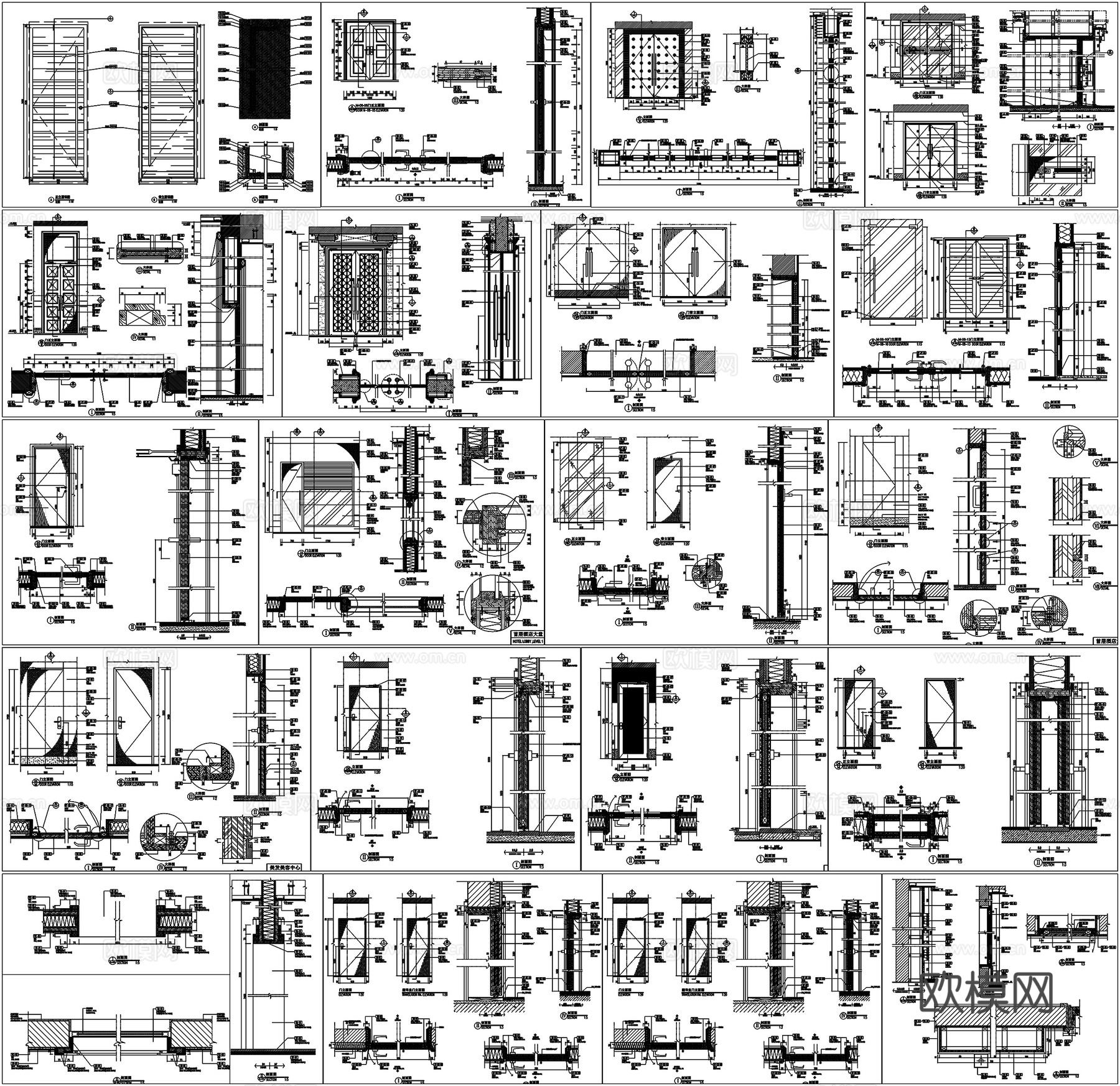 房门大门玻璃门暗门防火门推拉门自动门卫生间门详图节点CAD素cad施工图