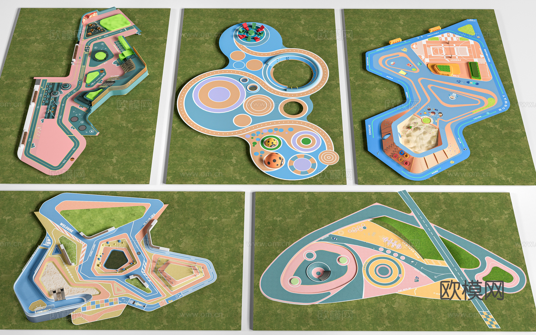 现代户外儿童游乐区 户外儿童游乐场 儿童塑胶场地su模型