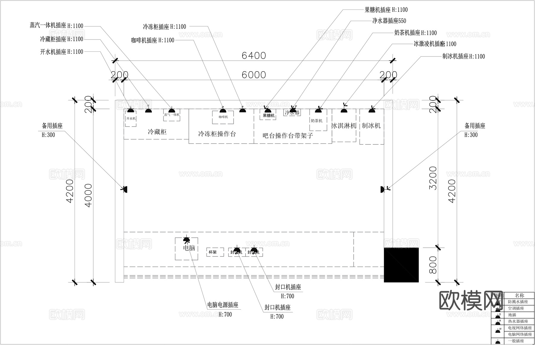 奶茶店装修施工图cad施工图