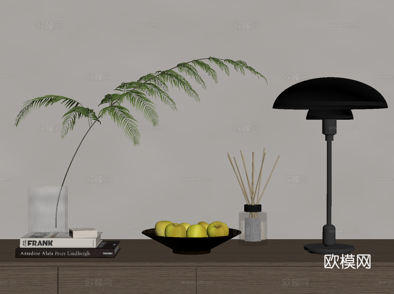 现代意式摆件组合 绿植 台灯su模型