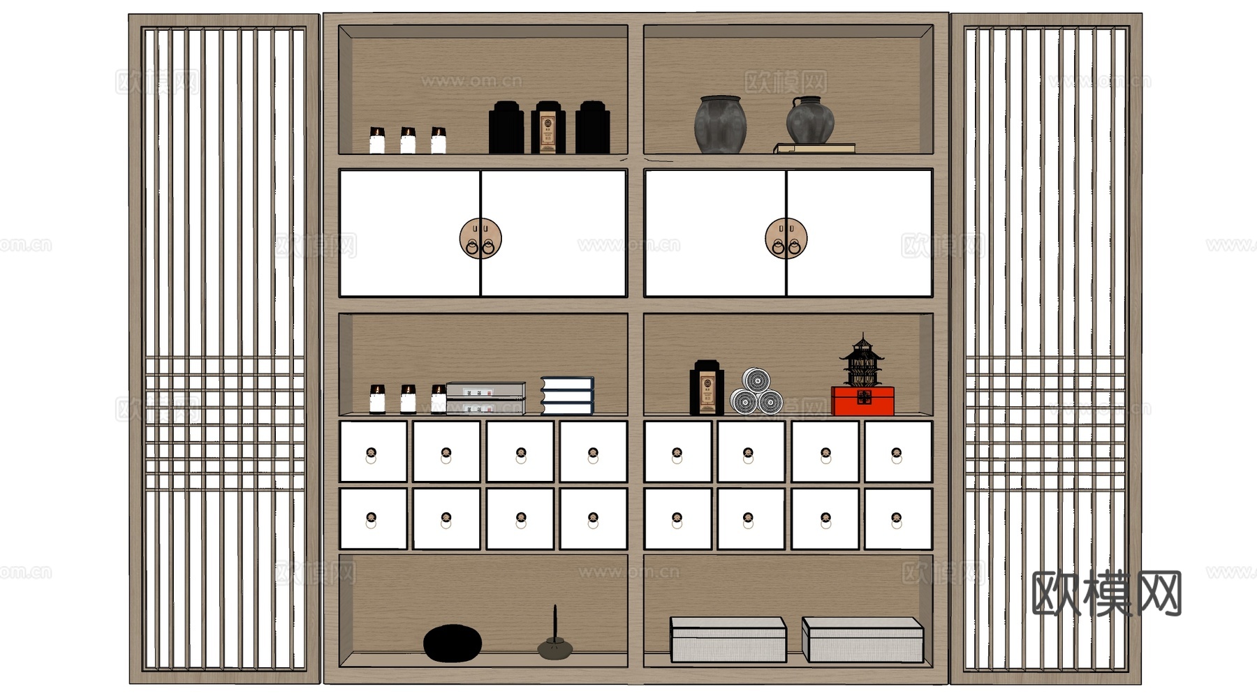 新中式博古架 装饰架 置物架 陈列架su模型