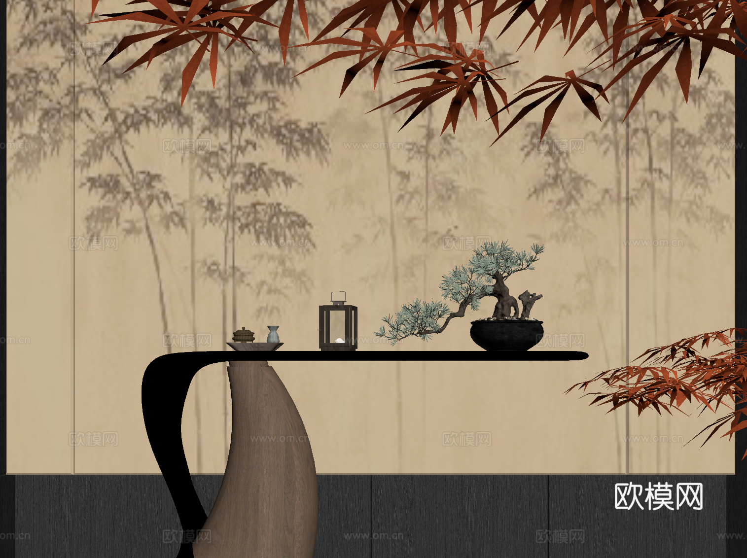 新中式端景台su模型