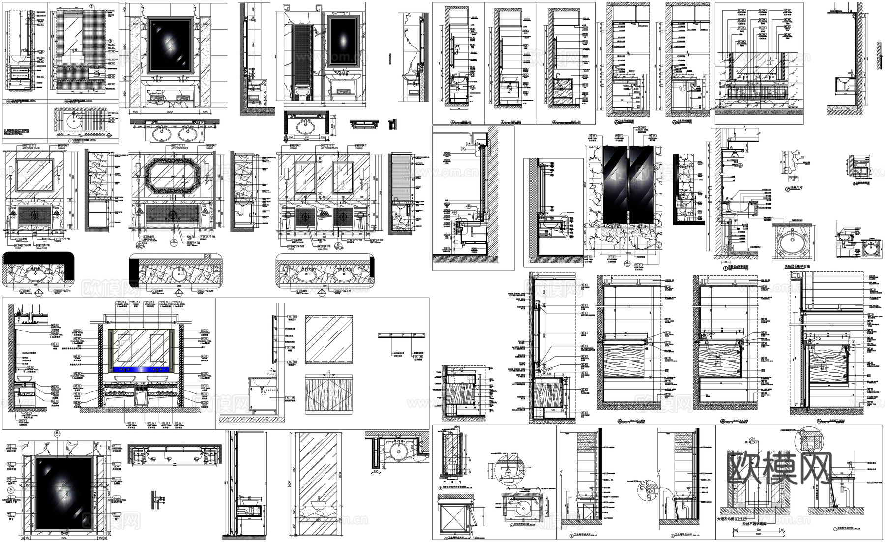 卫生间洗手台卫浴节点图台下盆剖面详图节点大样CAD素材图库cad施工图