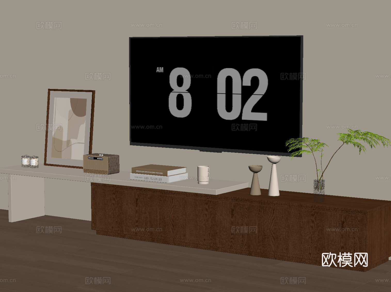 侘寂中古风电视柜 边柜su模型