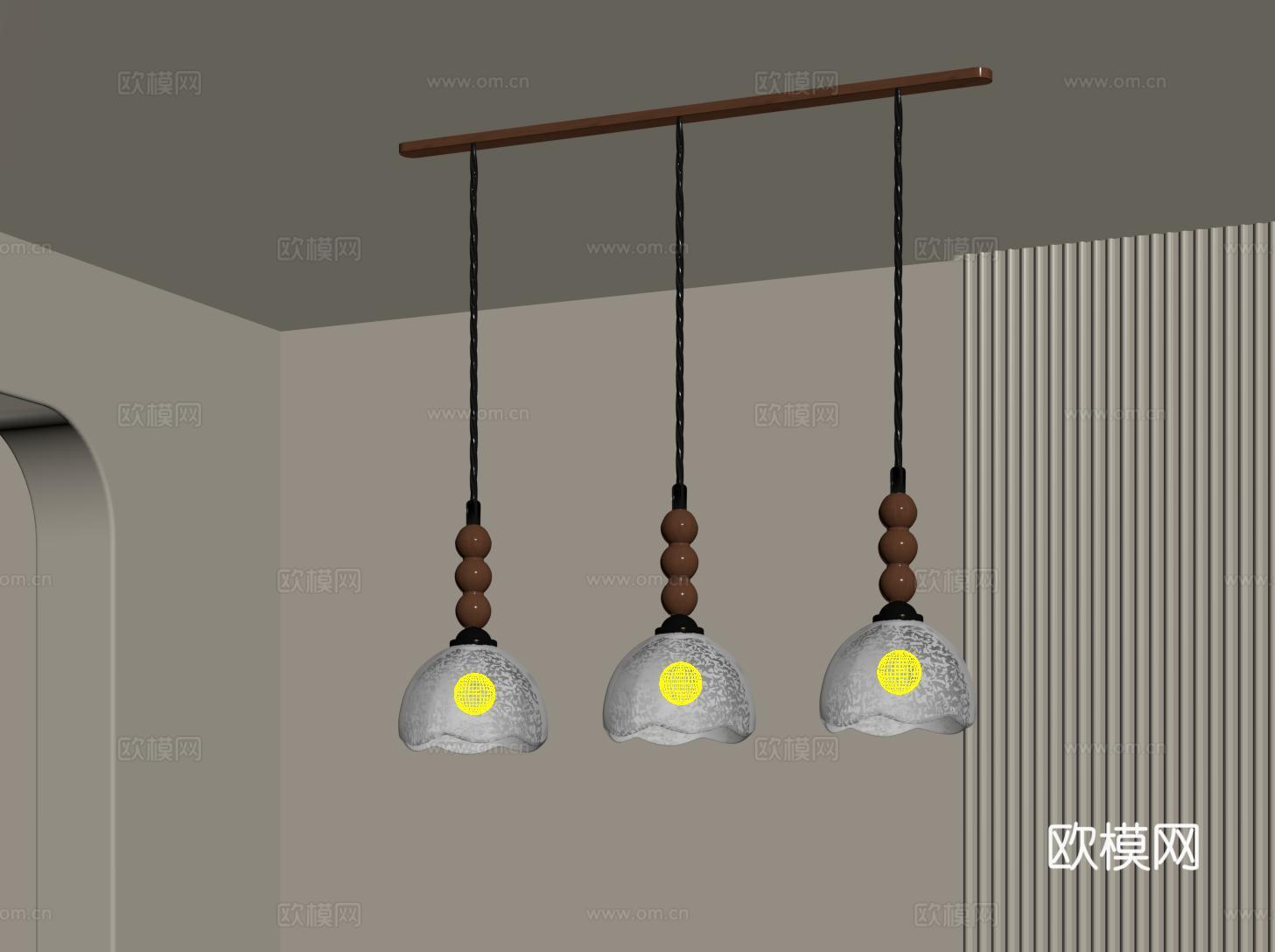 法式中古餐厅吊灯 三头吊灯 复古床头小吊灯su模型