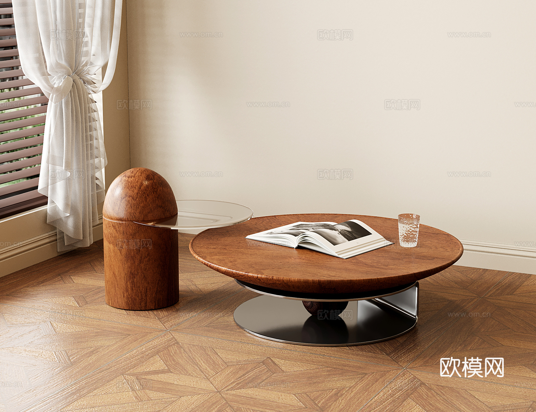 意式木茶几 圆茶几 子母茶几 飞碟茶几su模型