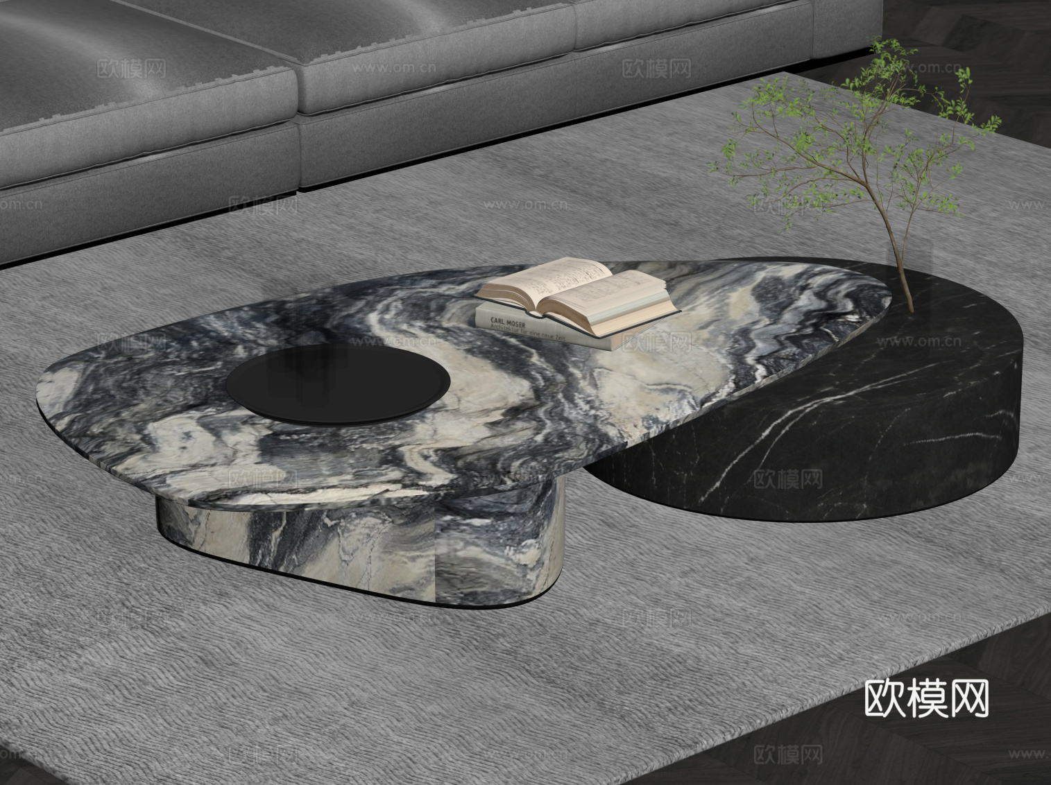 现代意式茶几 大理石茶几su模型