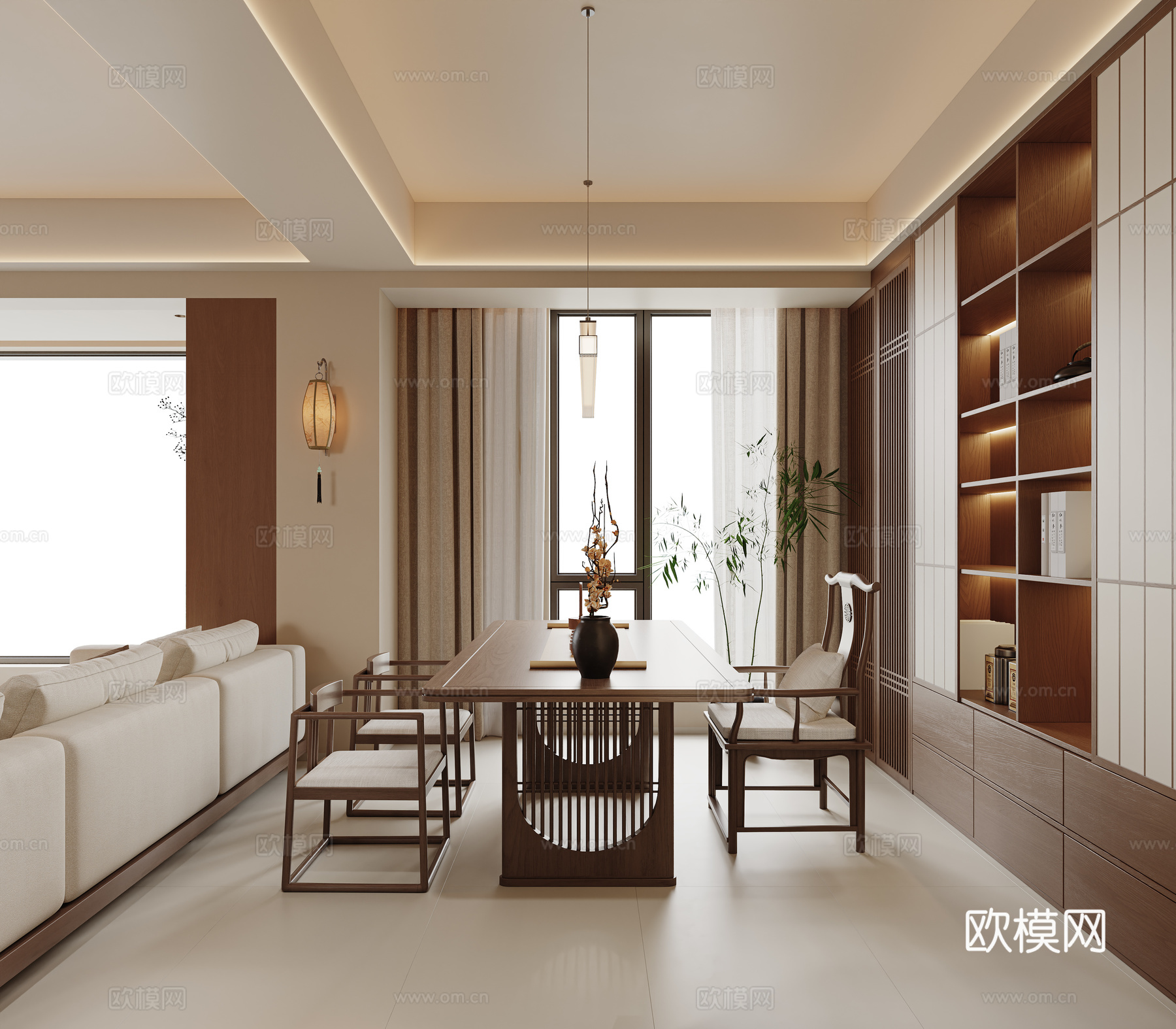 新中式茶室 宋式茶室 茶桌椅组合 实木茶桌椅 茶室柜 装饰柜su模型