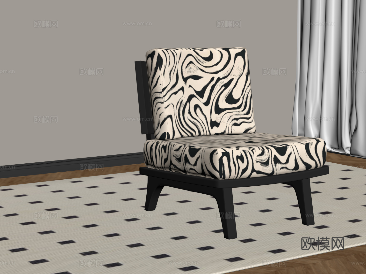 法式复古休闲椅 单人沙发su模型