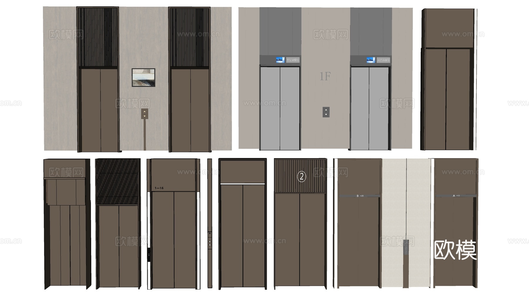 现代电梯厅 电梯门 电梯间su模型