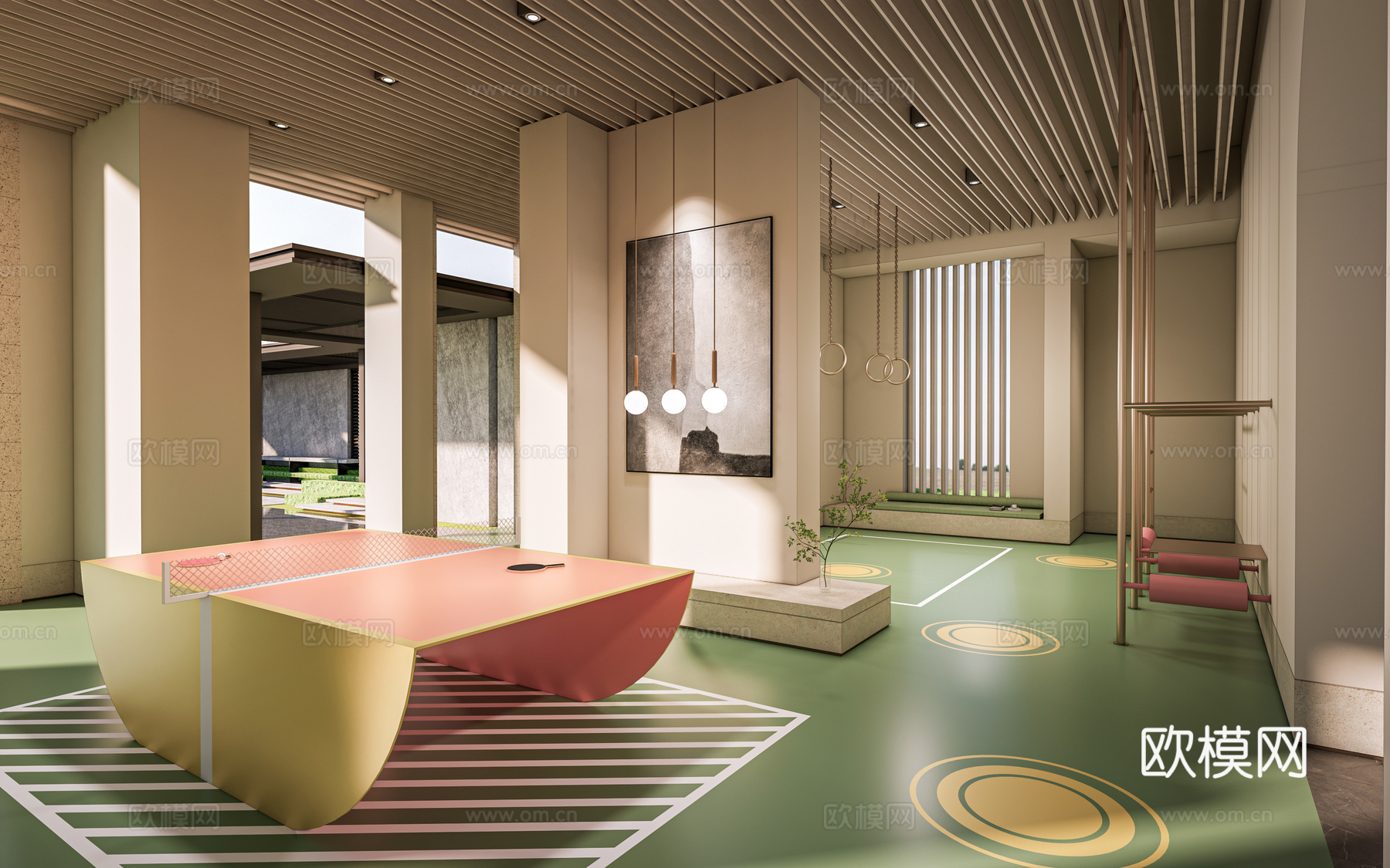 现代架空层游乐区 架空层活动区 小区架空层休闲区su模型