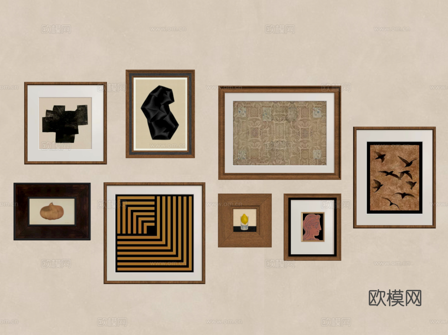 法式复古装饰画 挂画 中古装饰画su模型