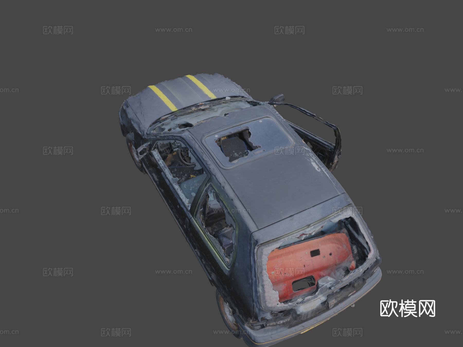 黑色汽车残骸3d模型下载（渲染图8）