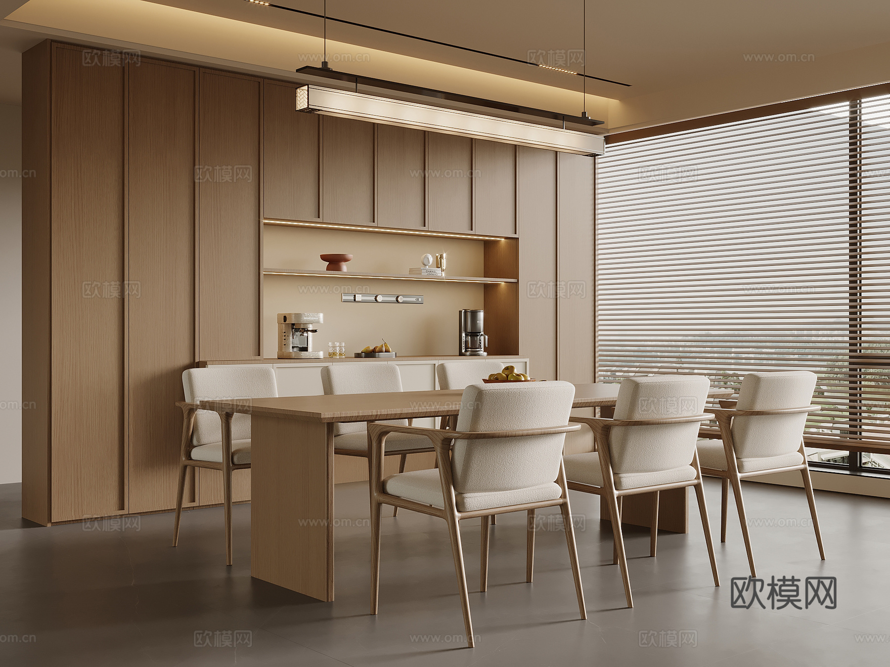 新中式餐厅 餐桌椅 酒柜su模型