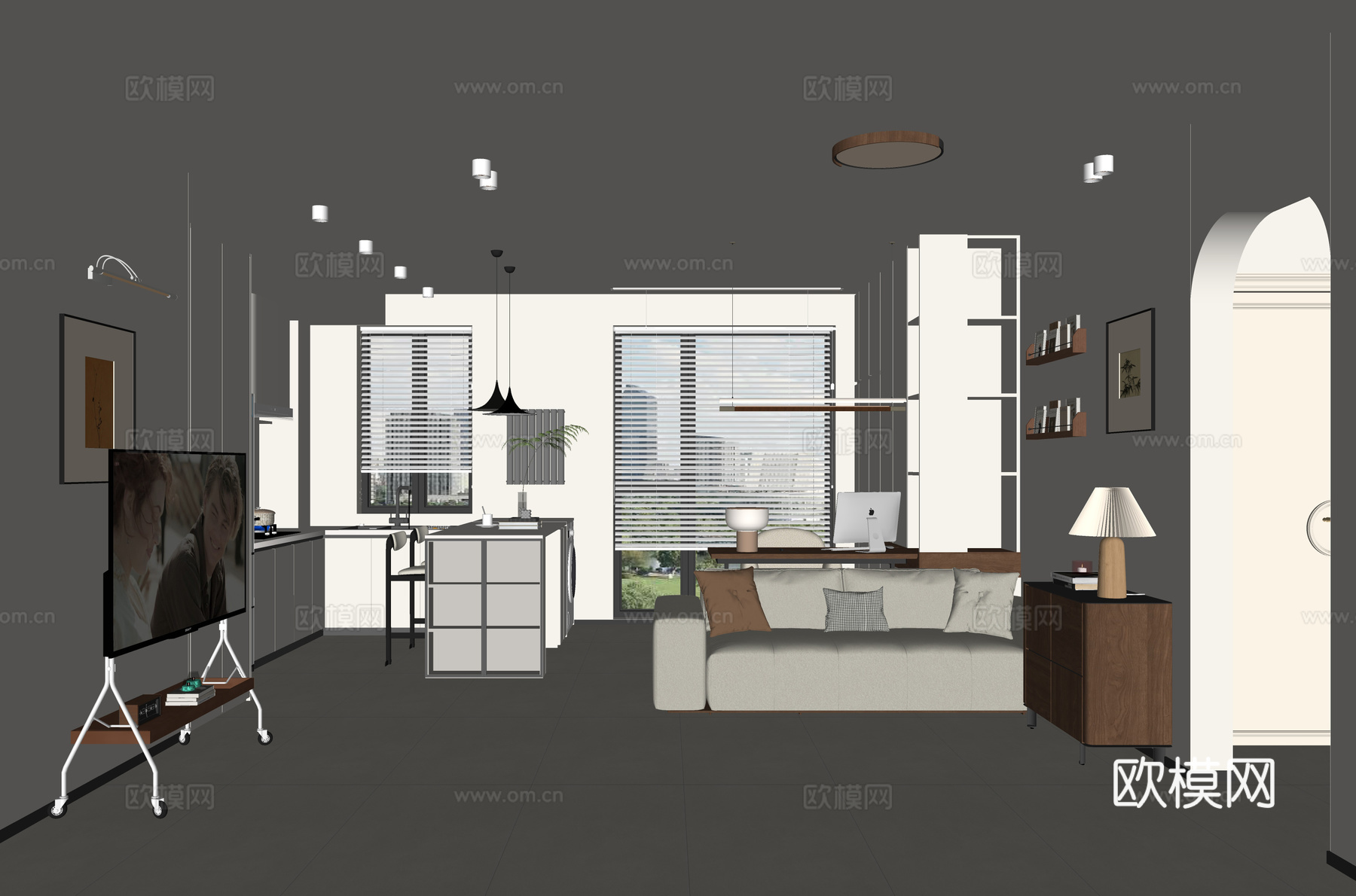 奶油风客餐厅su模型