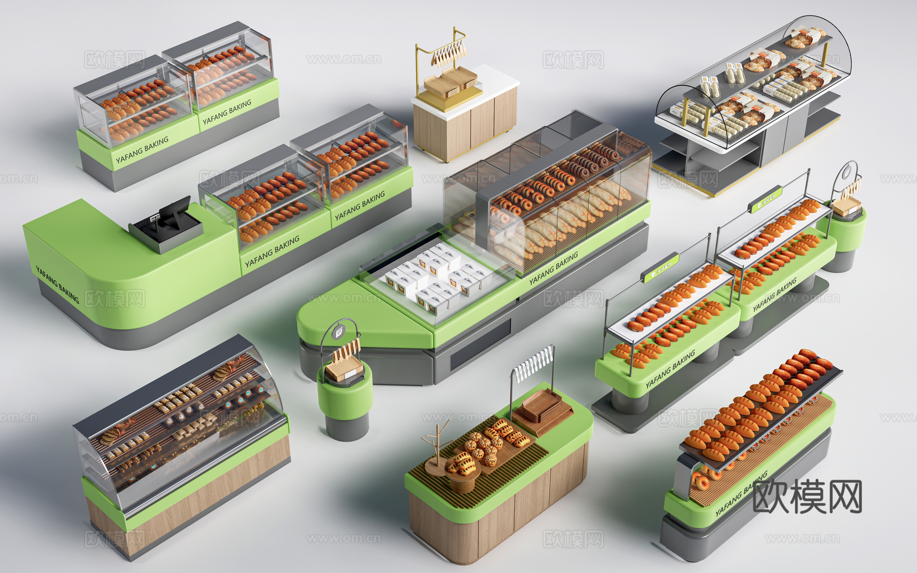 现代咖啡吧台 甜品店货架 收银台 服务台su模型