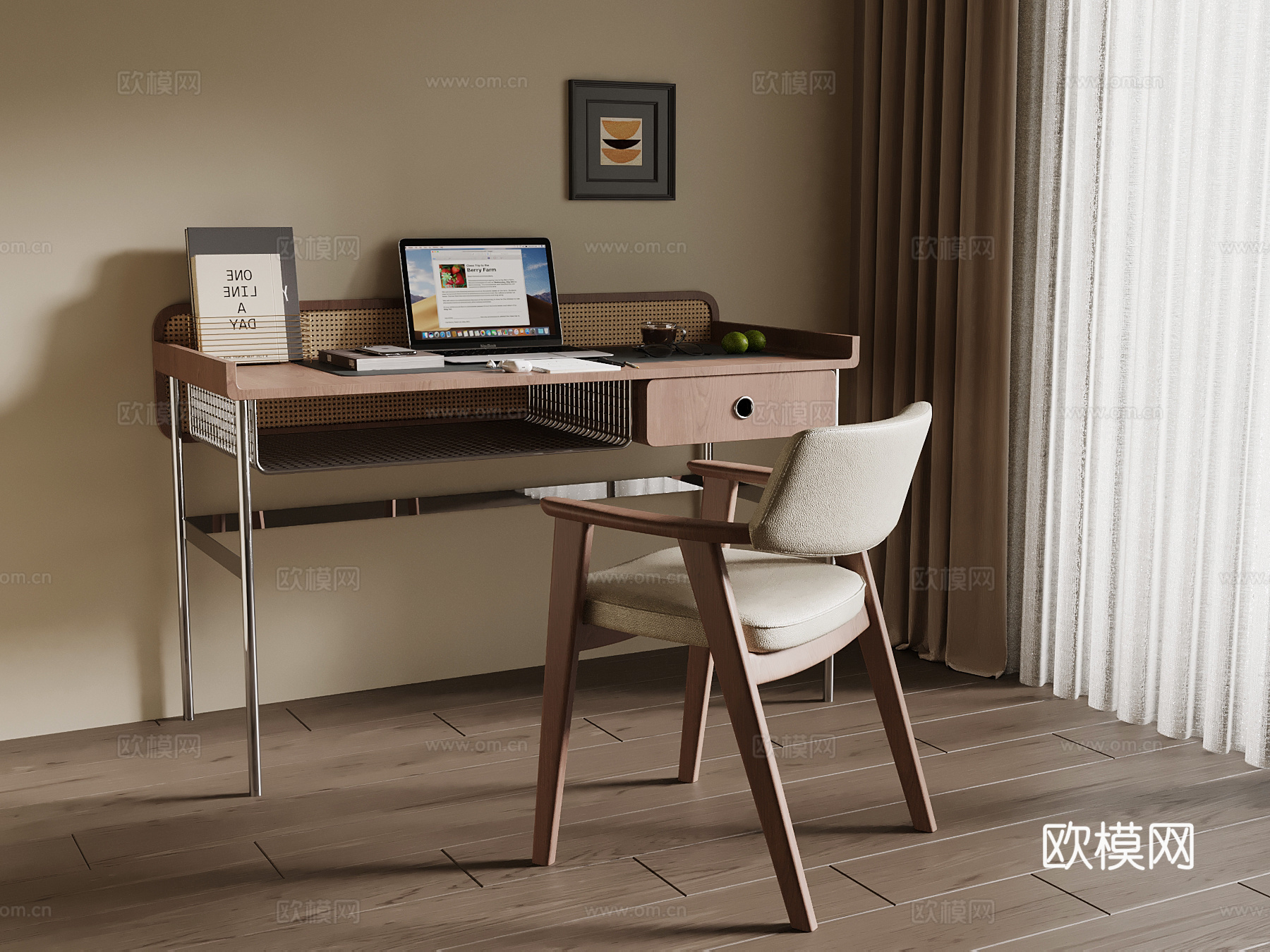 中古风书桌椅su模型