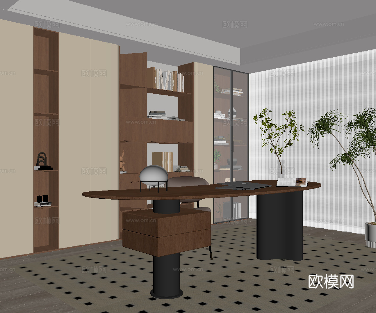 中古书房 书桌椅 书柜su模型