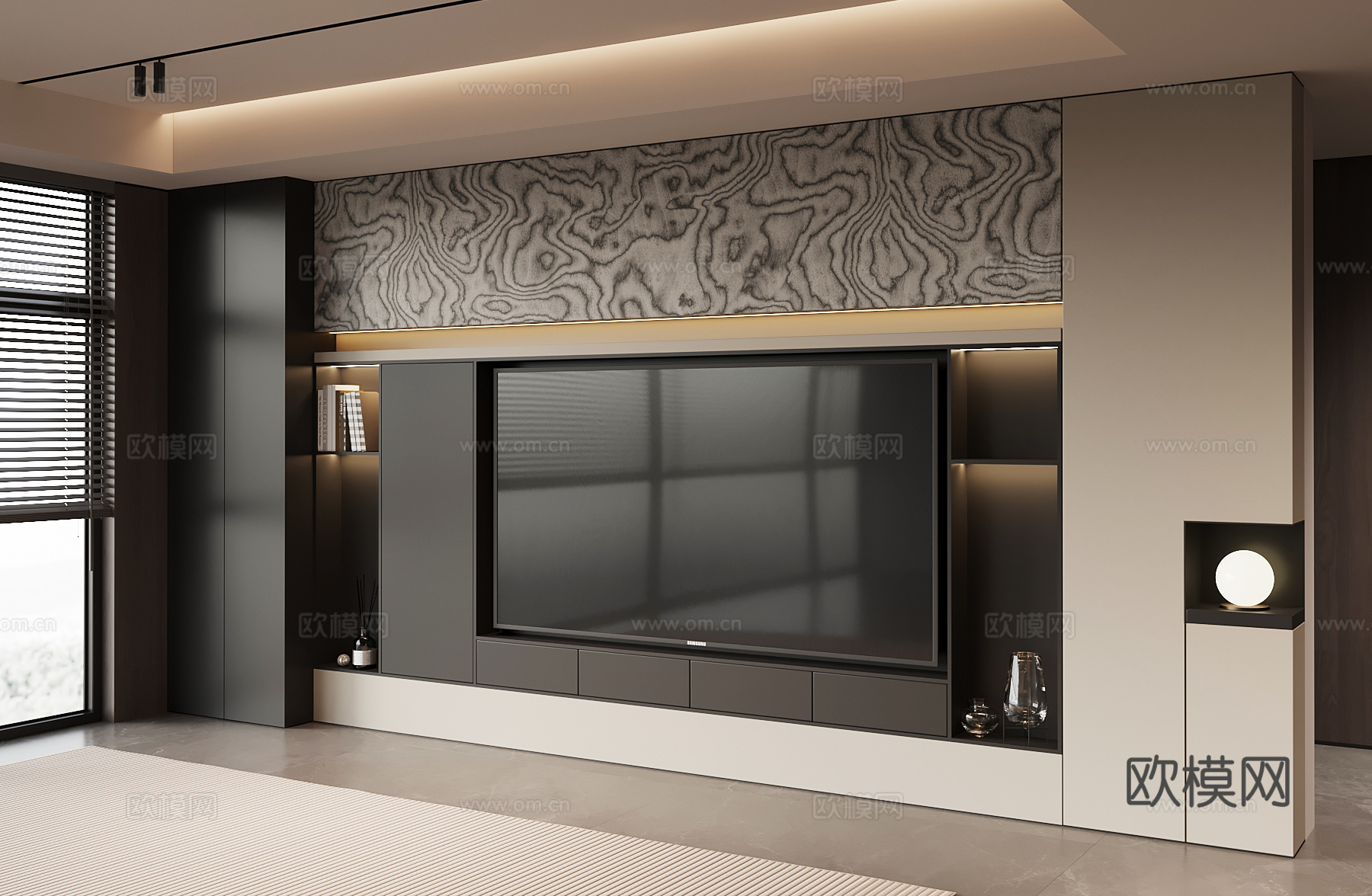 现代意式电视背景墙su模型