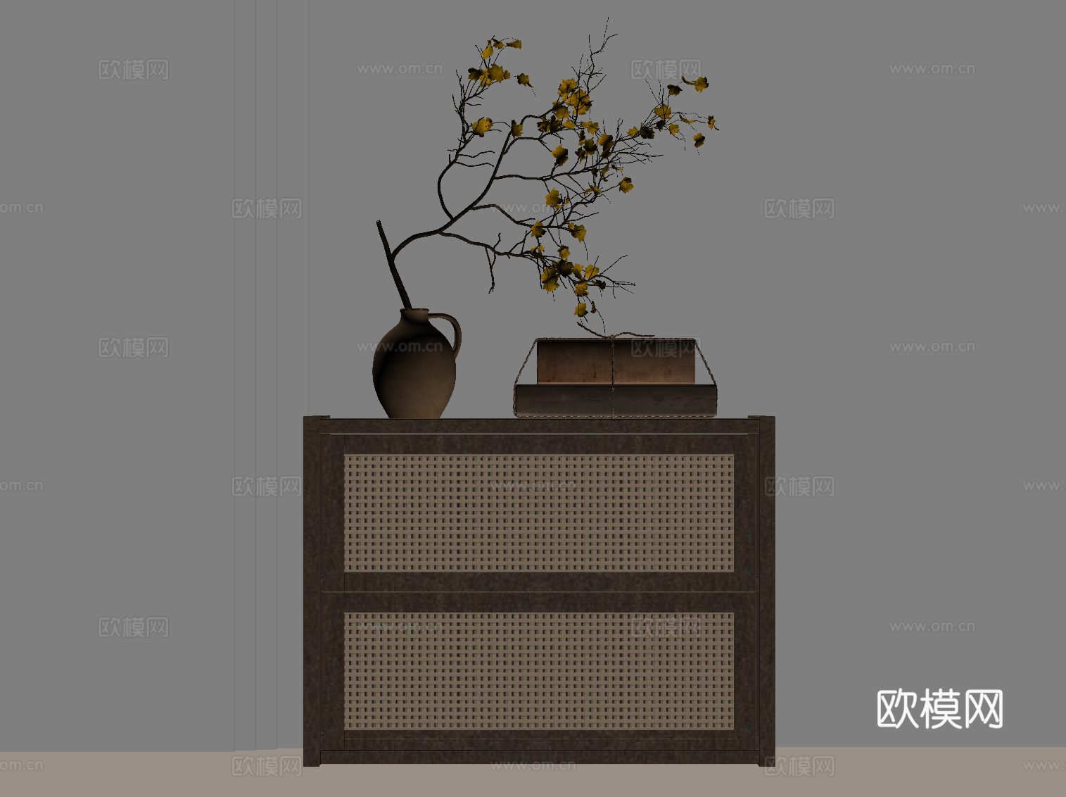 中古风床头柜 实木床头柜su模型