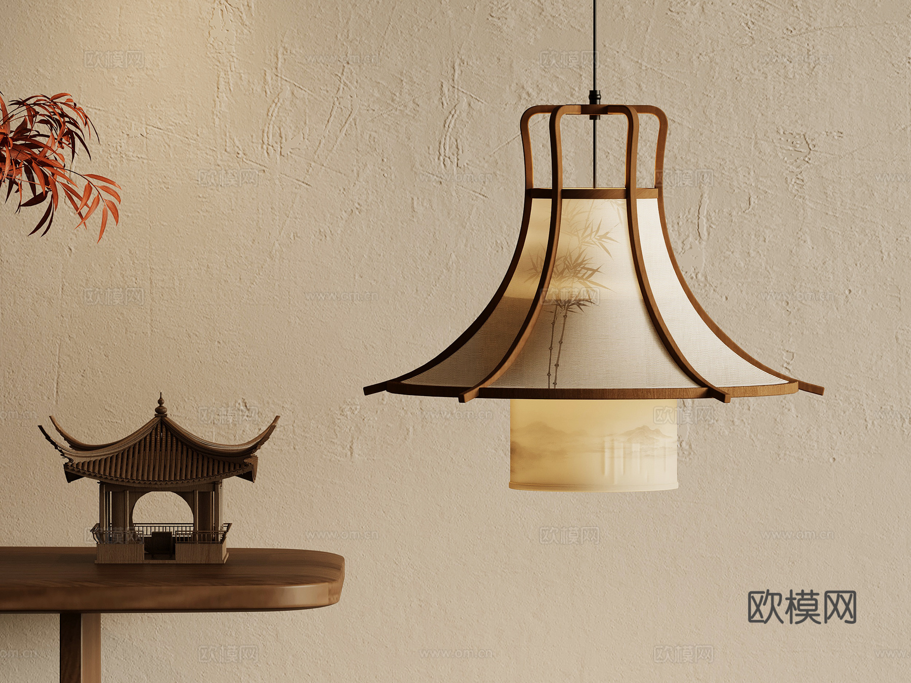 新中式吊灯 灯笼su模型