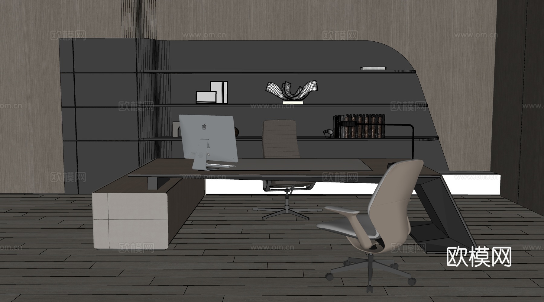 现代经理办公室 老板办公室 办公桌椅su模型