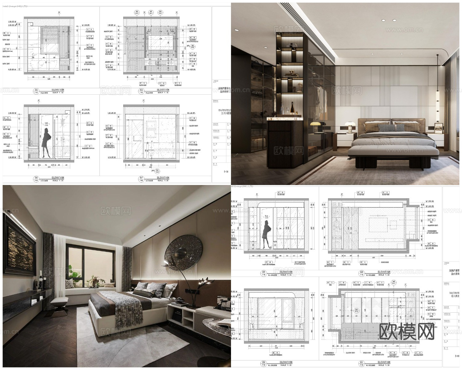 3套意式风样板间 最新全套 效果图 施工图设计cad施工图