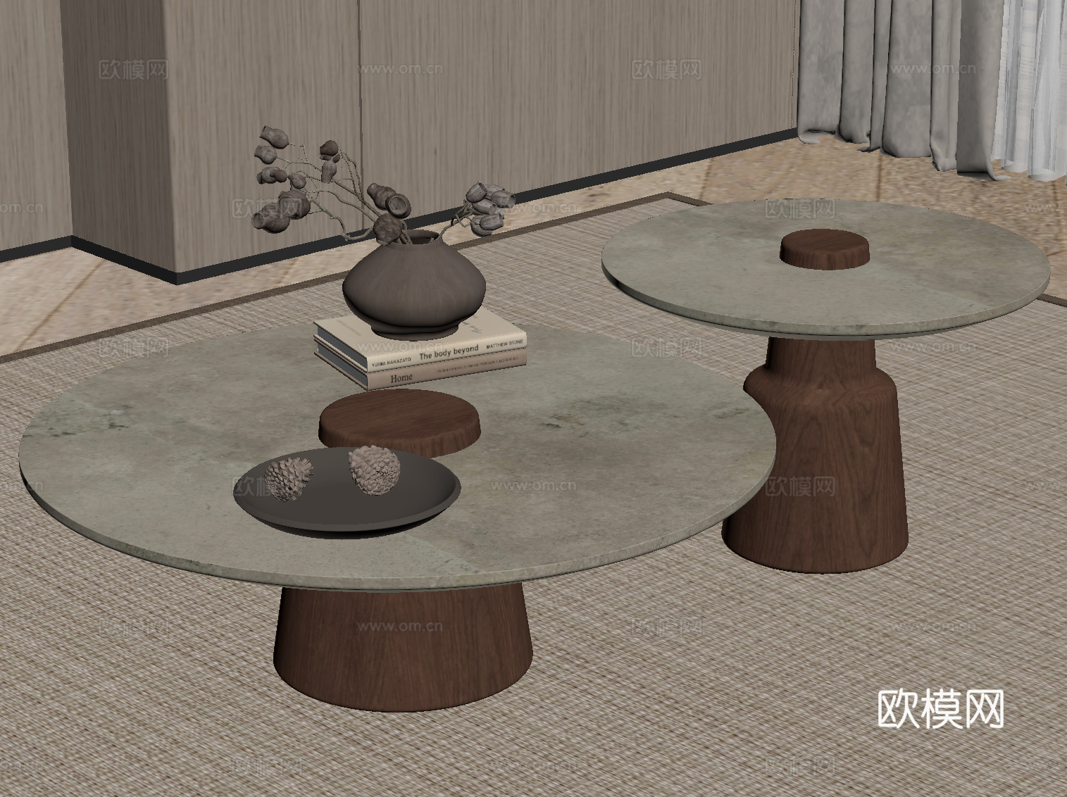 侘寂中古茶几su模型