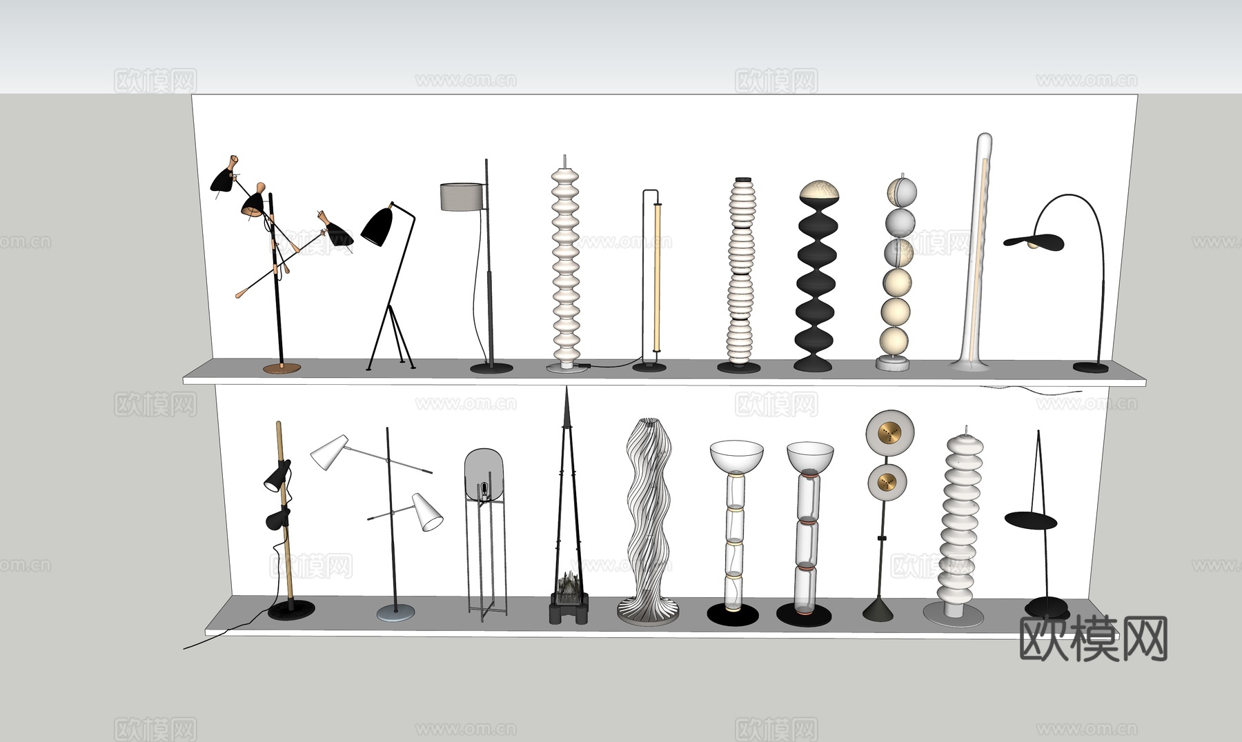 现代极简落地灯 钓鱼灯su模型