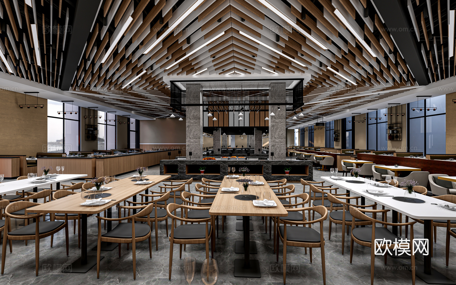 现代酒店餐厅 茶餐厅 中餐厅su模型