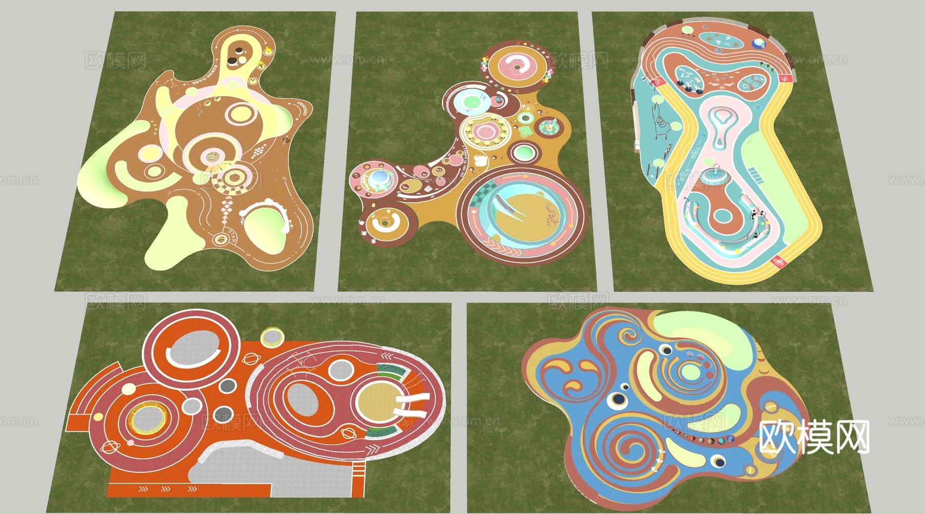 现代户外儿童游乐区 户外儿童游乐场 儿童塑胶场地su模型