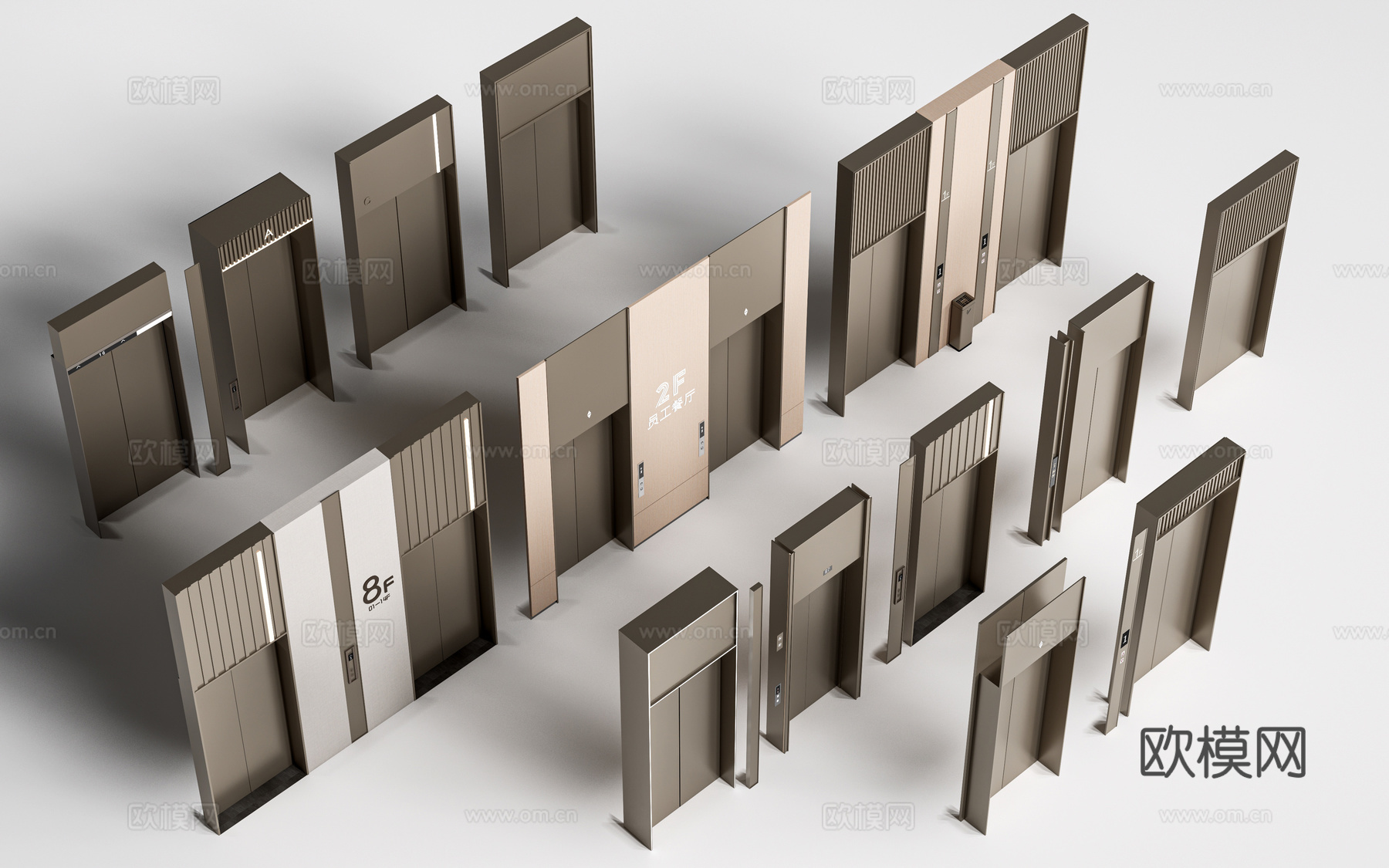 现代电梯厅 电梯门 电梯轿厢 升降电梯su模型