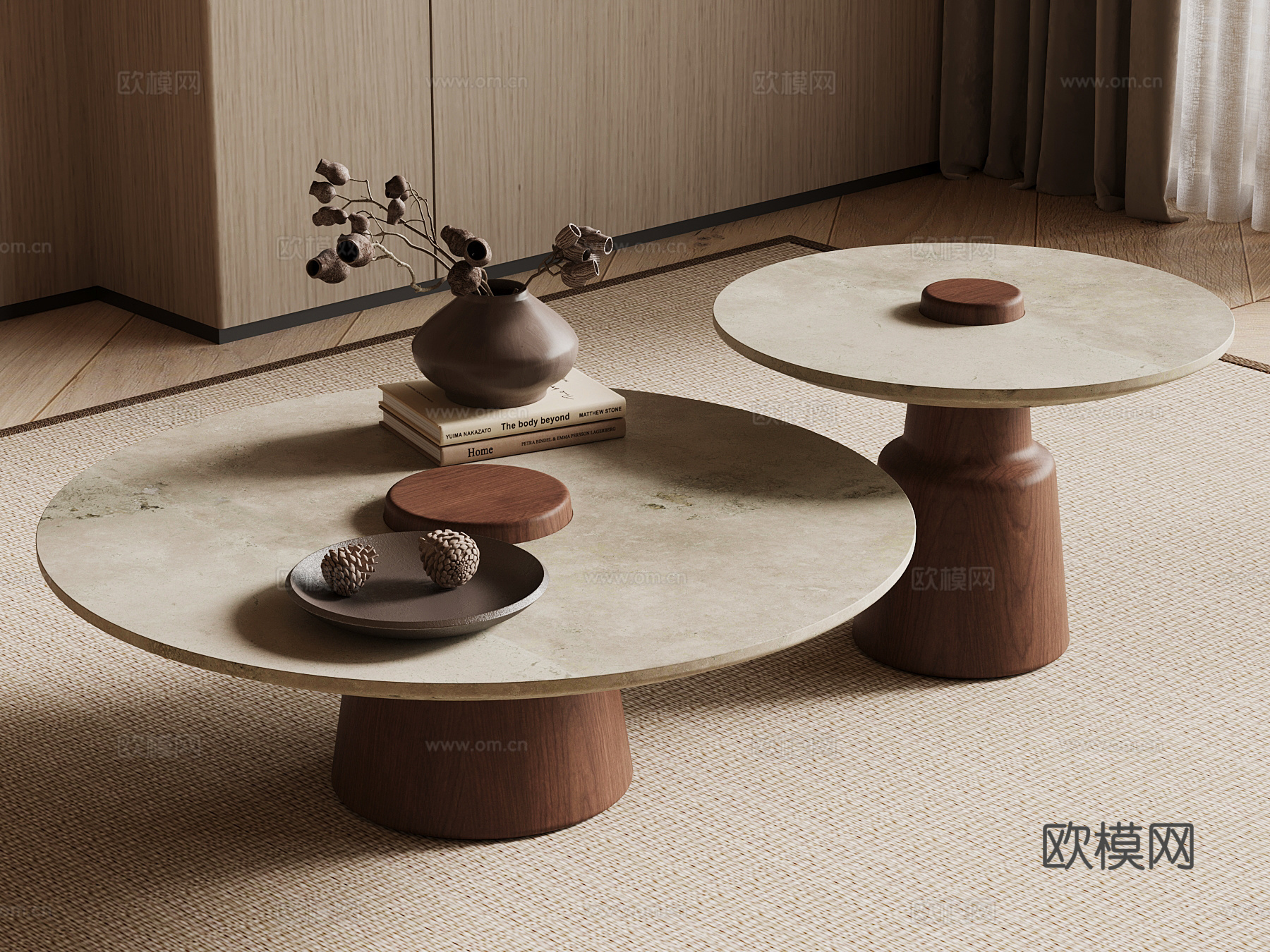 侘寂中古茶几su模型
