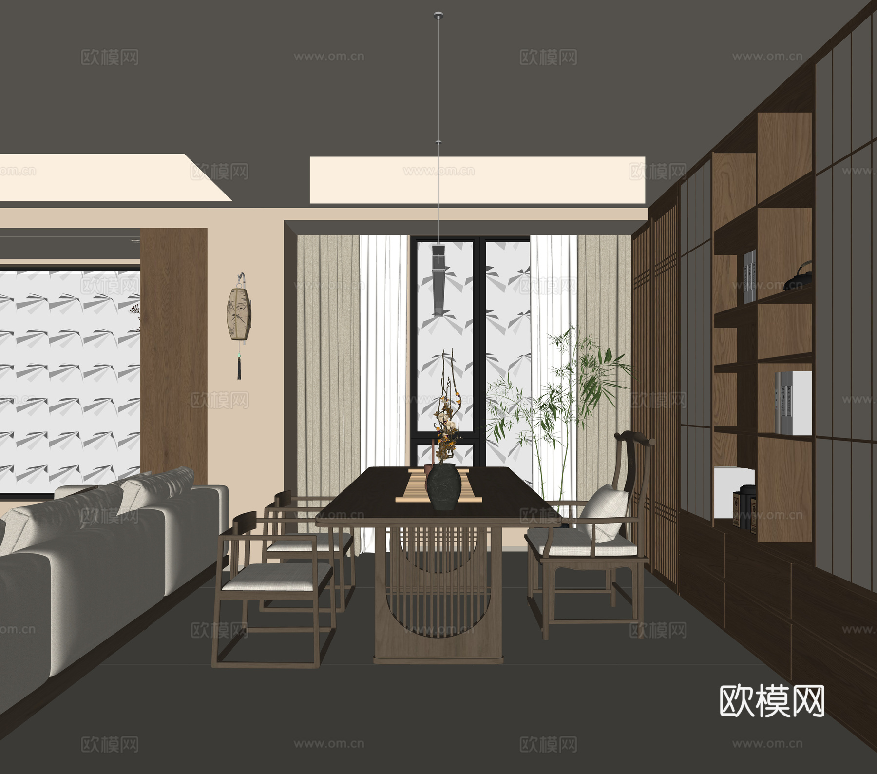 新中式茶室 宋式茶室 茶桌椅组合 实木茶桌椅 茶室柜 装饰柜su模型