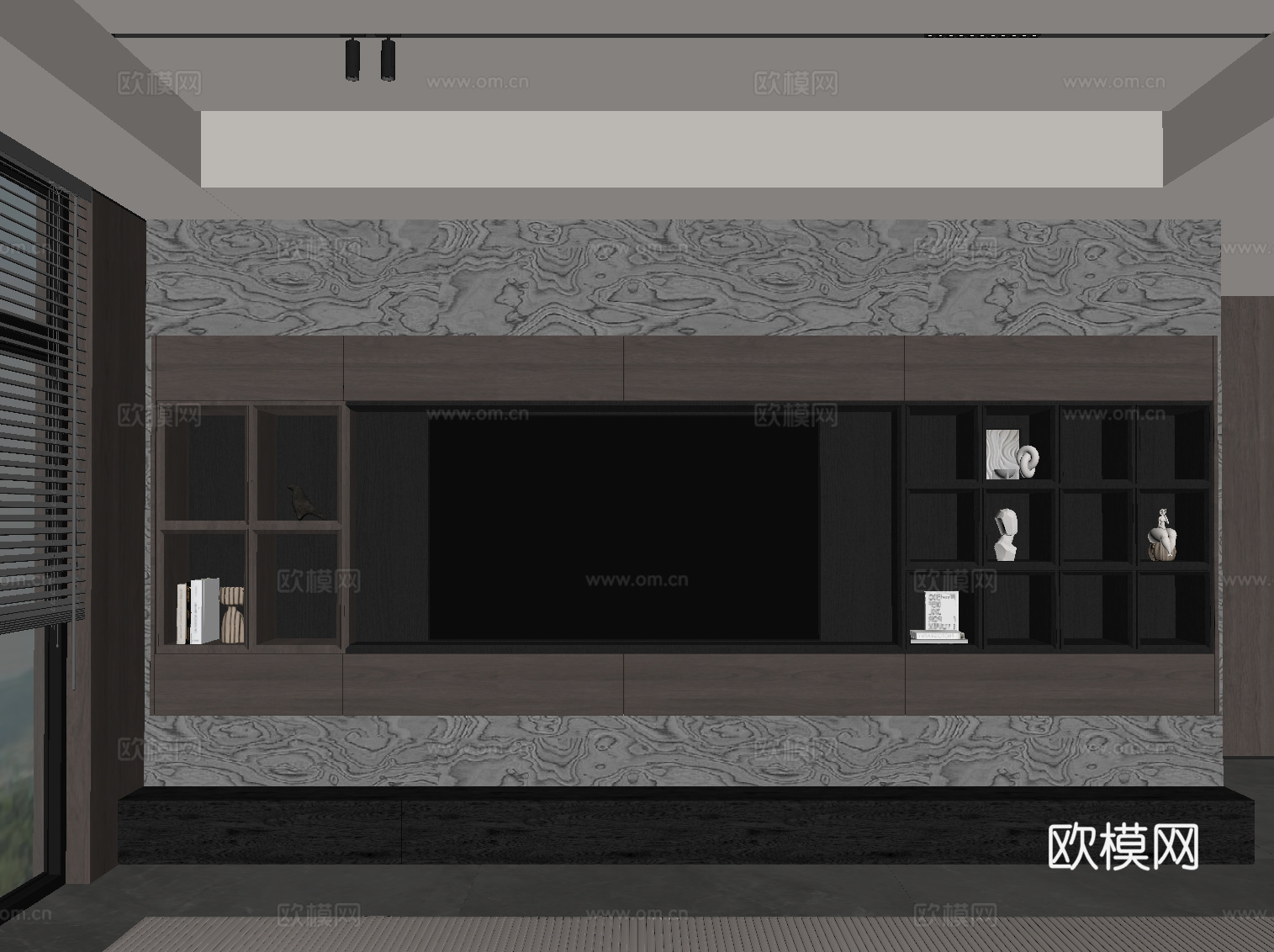 现代意式电视柜 电视背景墙su模型