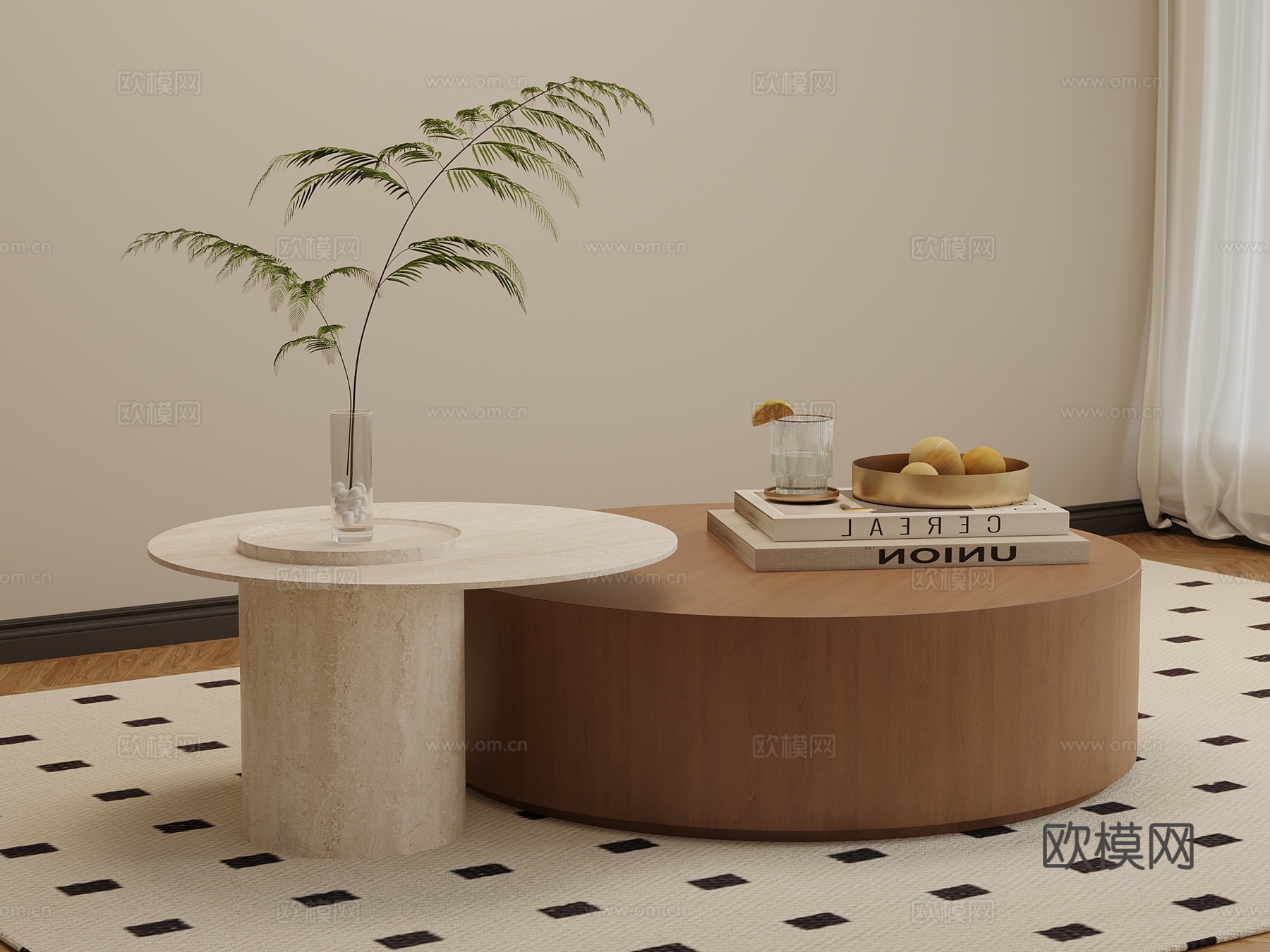 侘寂中古风茶几 大理石茶几su模型