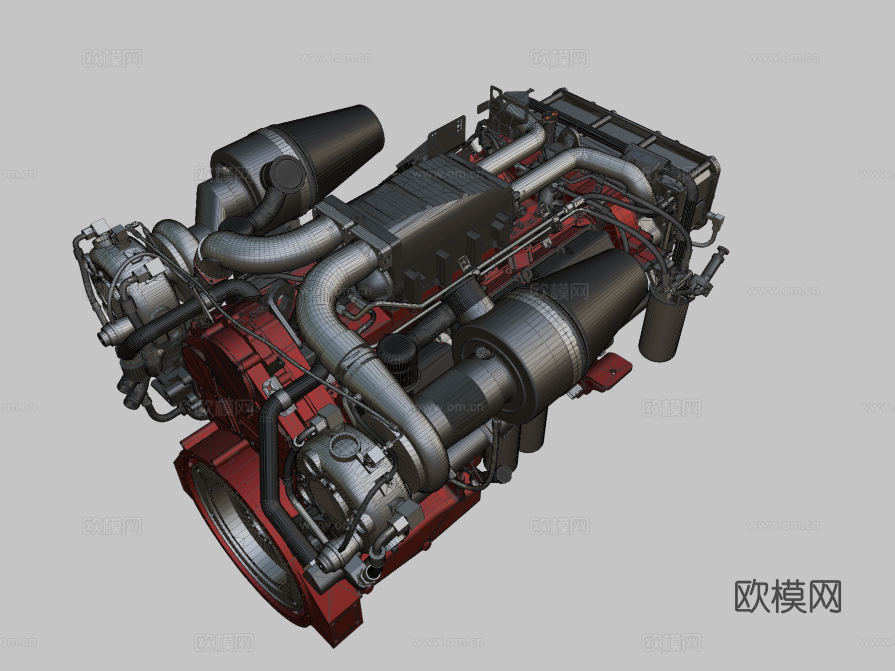 卡特彼勒 C32 1417千瓦 游艇船用发动机3d模型下载（渲染图2）