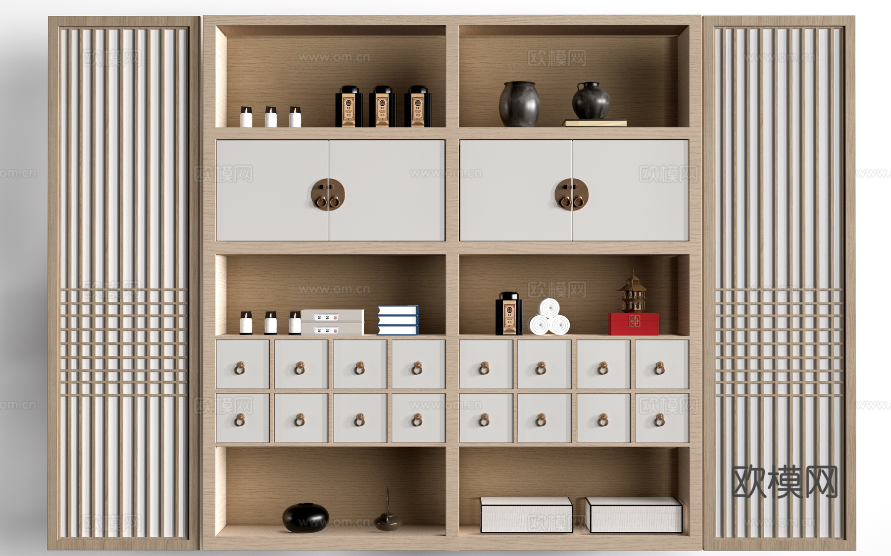 新中式博古架 装饰架 置物架 陈列架su模型