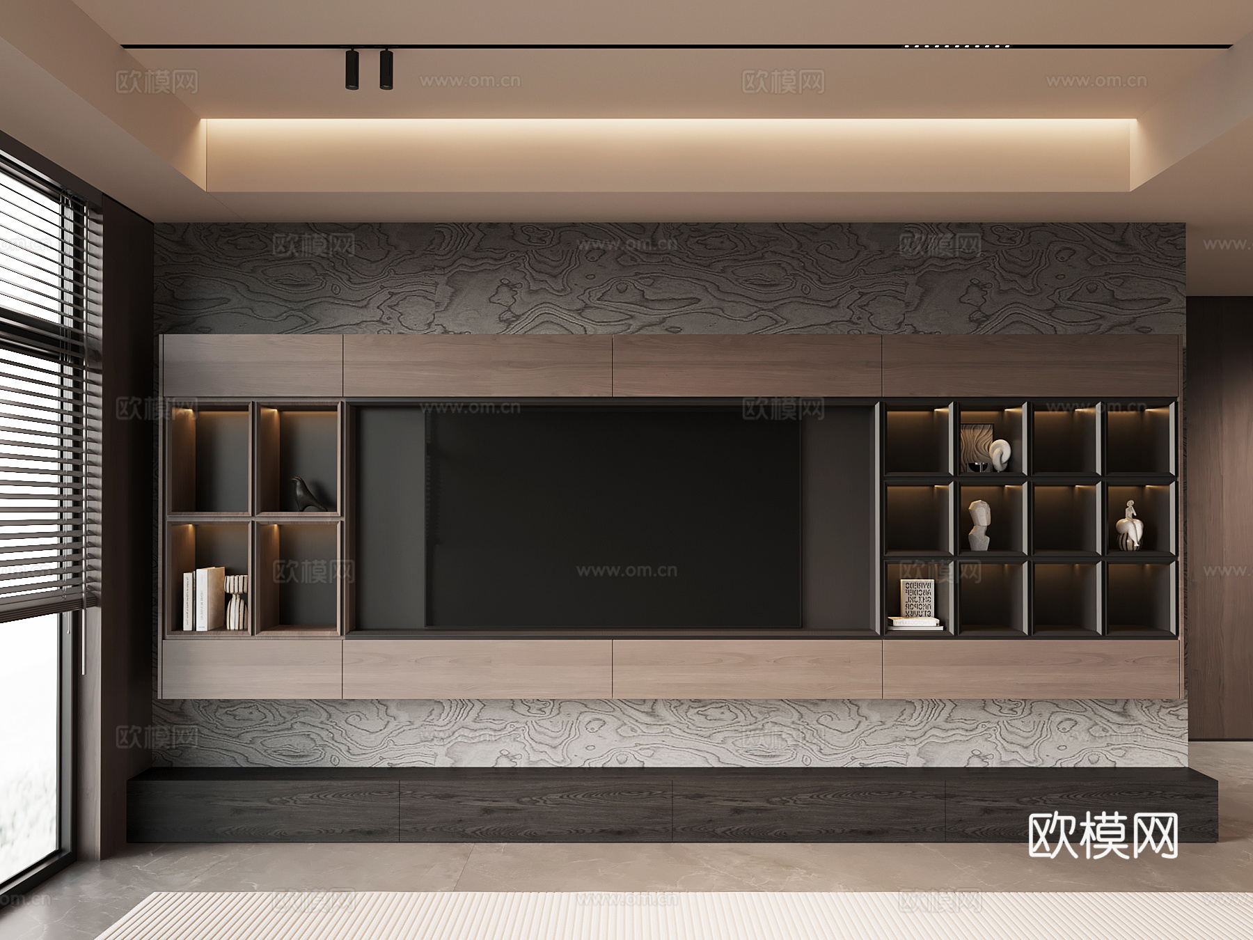 现代意式电视柜 电视背景墙su模型