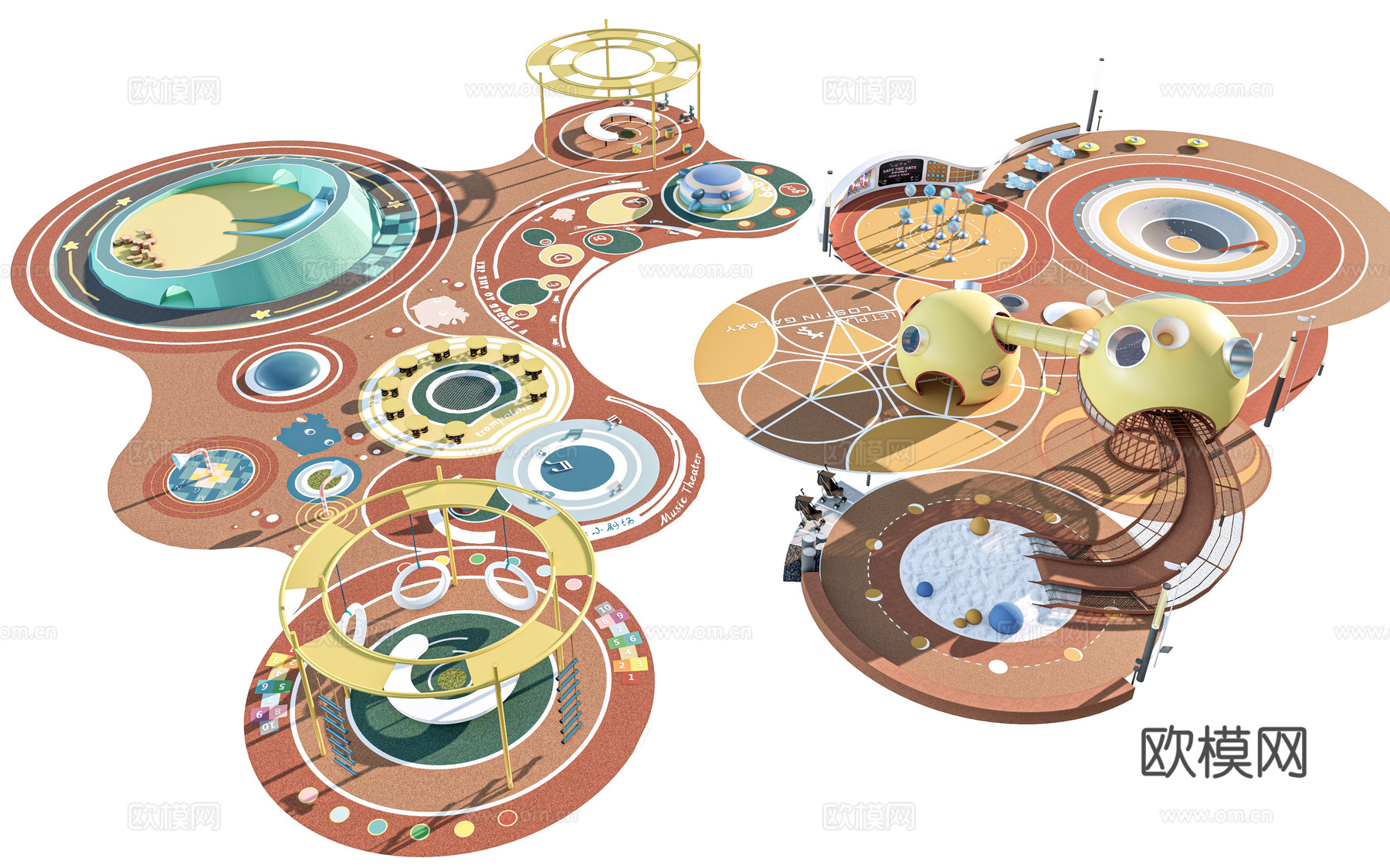 现代户外儿童游乐区 户外儿童游乐场 儿童塑胶场地su模型