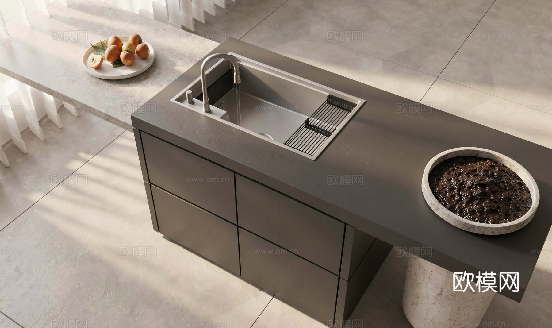 现代水槽 洗菜池 水槽 大单槽  厨房水吧su模型